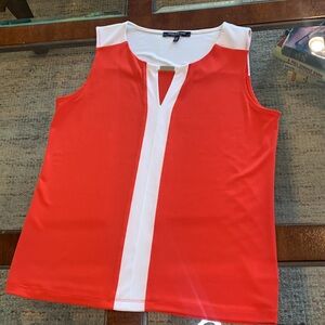Jones New York Signature orange white sleeveless tanktop blouse accent jewel